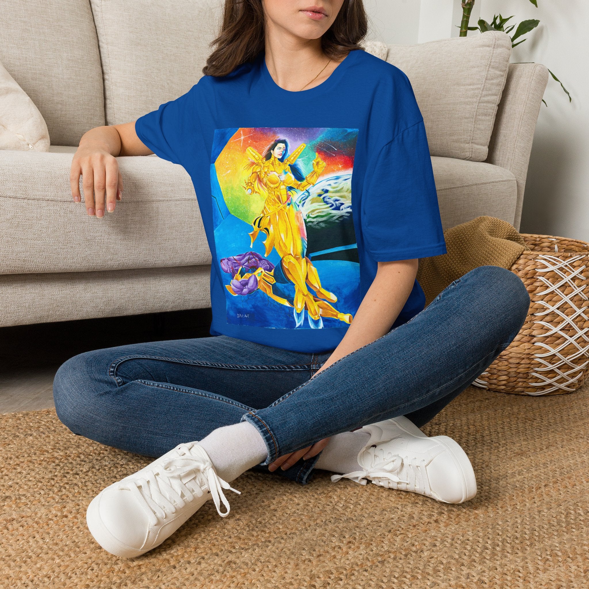 Golden Astral Guardian Graphic Tee — Vibrant Cosmic Goddess Unisex T-Shirt