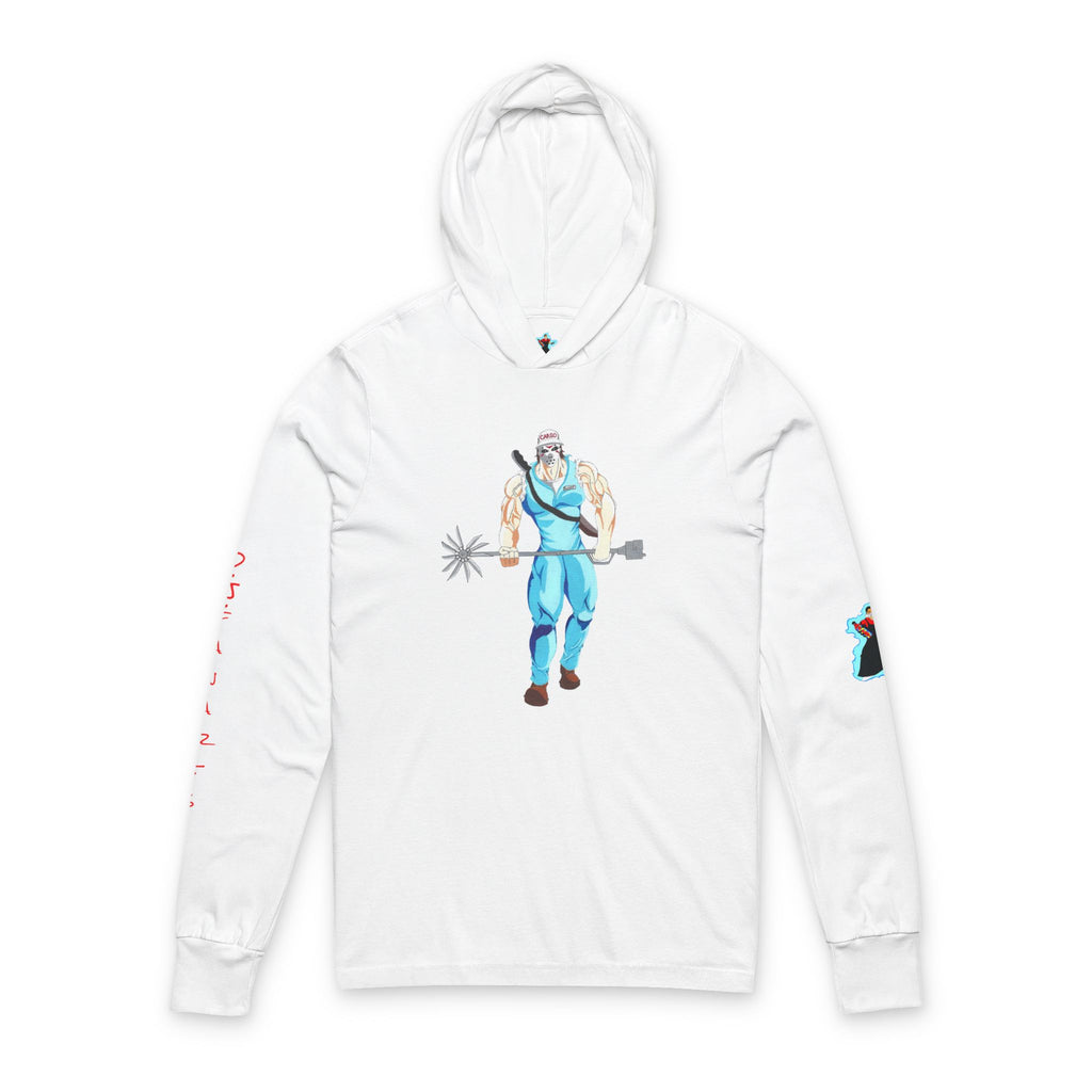 Hooded Long Sleeve Tee — Retro Muscle Worker Graphic