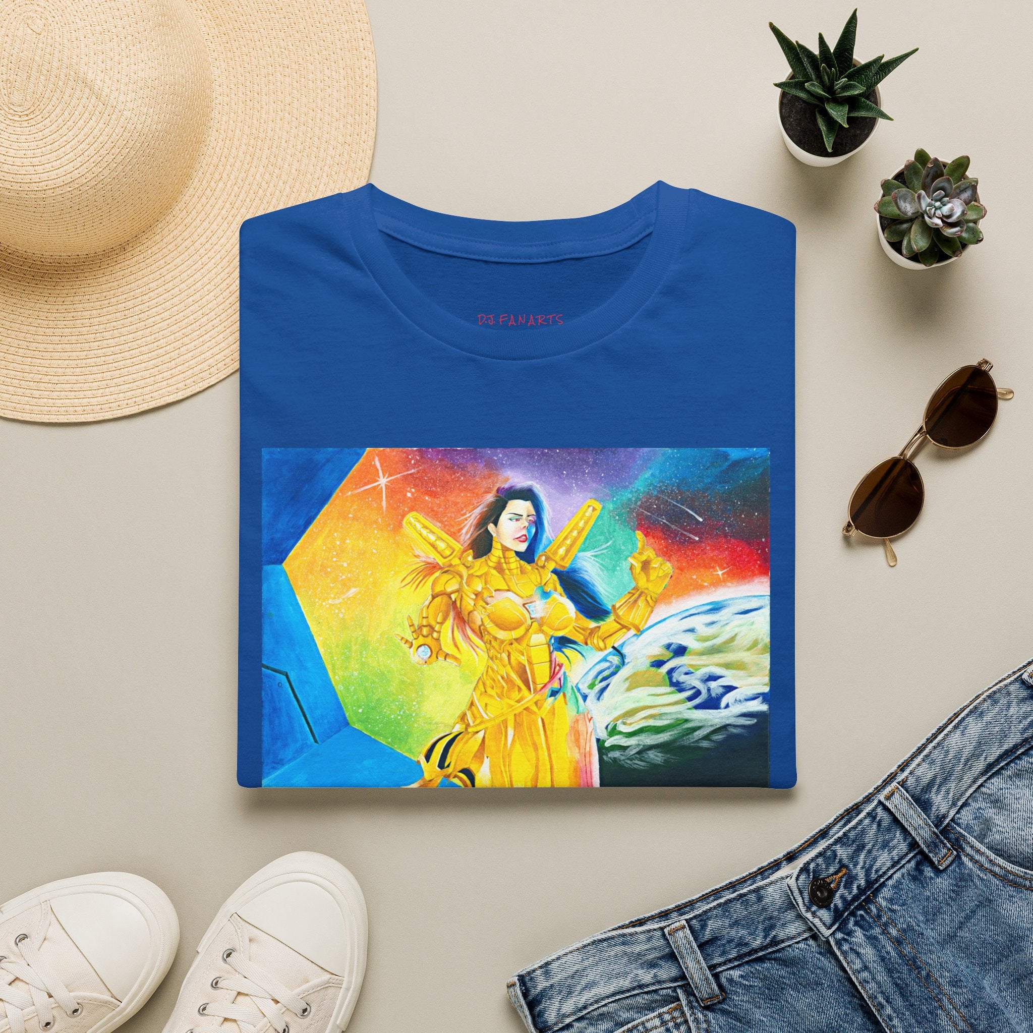 Golden Astral Guardian Graphic Tee — Vibrant Cosmic Goddess Unisex T-Shirt