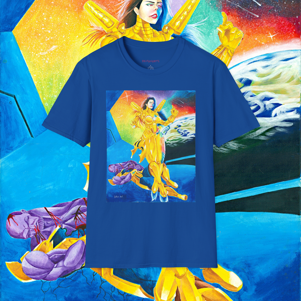 Golden Astral Guardian Graphic Tee — Vibrant Cosmic Goddess Unisex T-Shirt