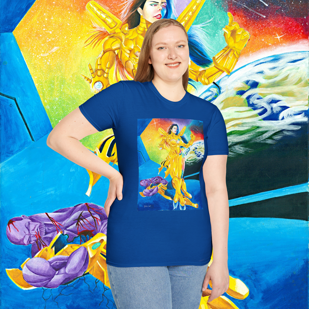 Golden Astral Guardian Graphic Tee — Vibrant Cosmic Goddess Unisex T-Shirt
