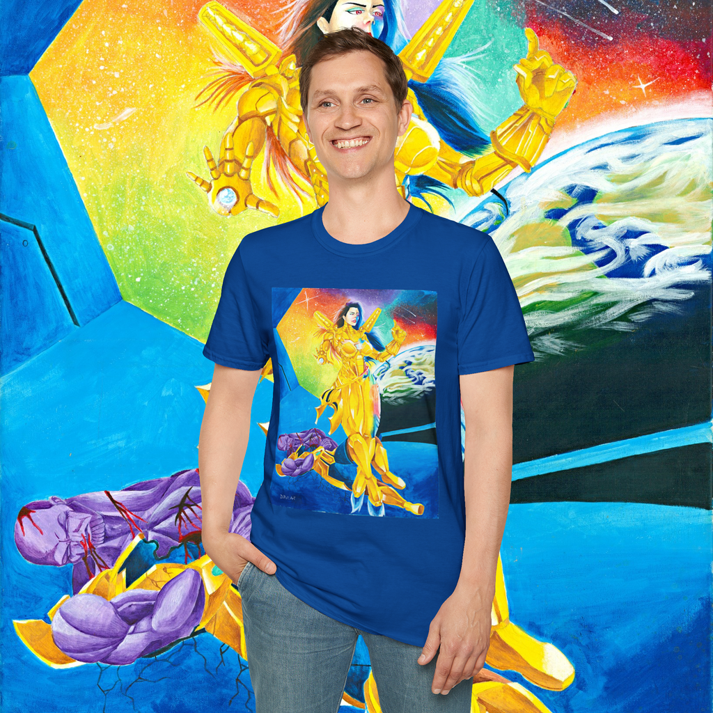 Golden Astral Guardian Graphic Tee — Vibrant Cosmic Goddess Unisex T-Shirt
