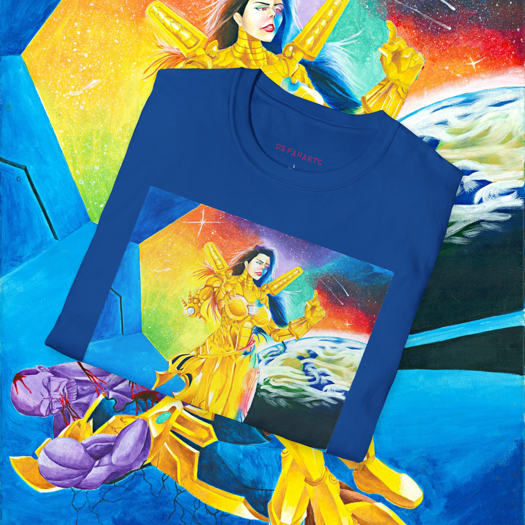 Golden Astral Guardian Graphic Tee — Vibrant Cosmic Goddess Unisex T-Shirt