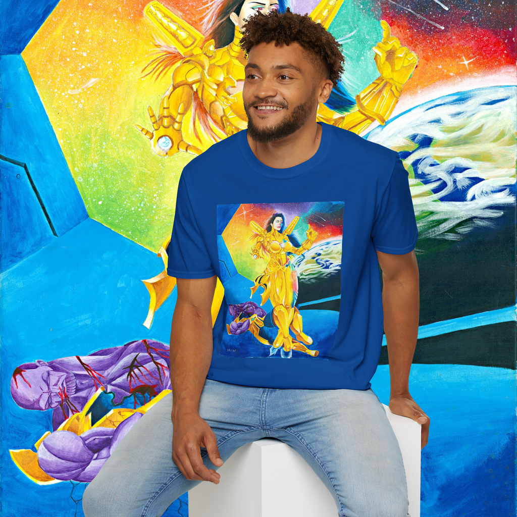Golden Astral Guardian Graphic Tee — Vibrant Cosmic Goddess Unisex T-Shirt
