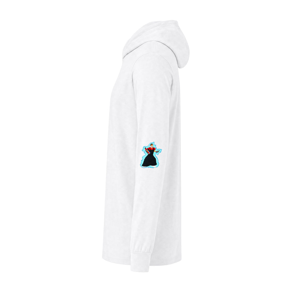 Hooded Long Sleeve Tee — Retro Muscle Worker Graphic