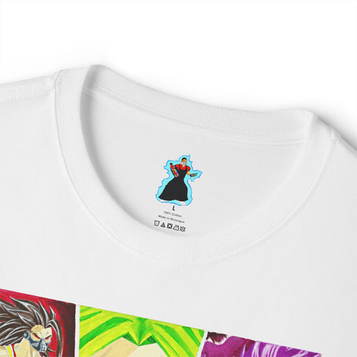 Anime Collage Graphic Tee — Super Saiyan Character Grid Unisex T-Shirt