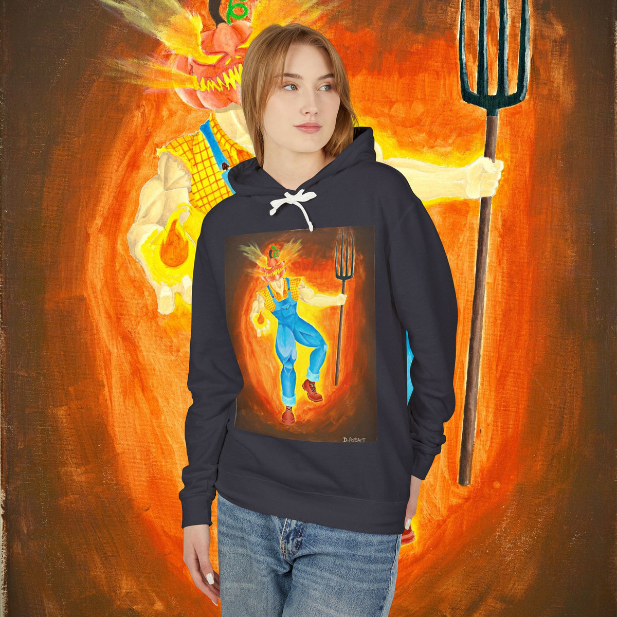 Scarecrow Harvest Hoodie — Vintage Folk Art Pumpkin Farmer Sweatshirt