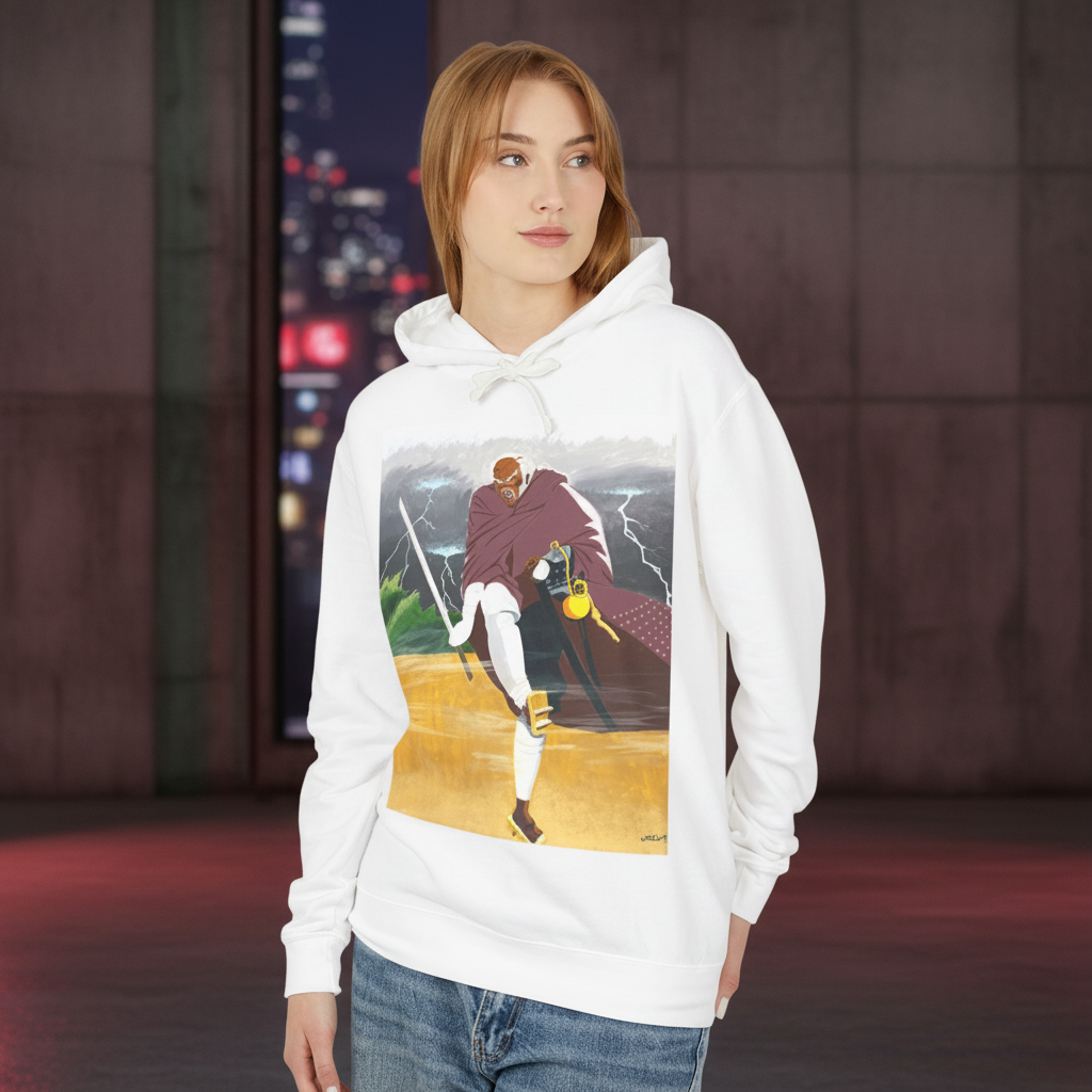 Adventure Samurai Hoodie in an urban streetwear setting, angle 4