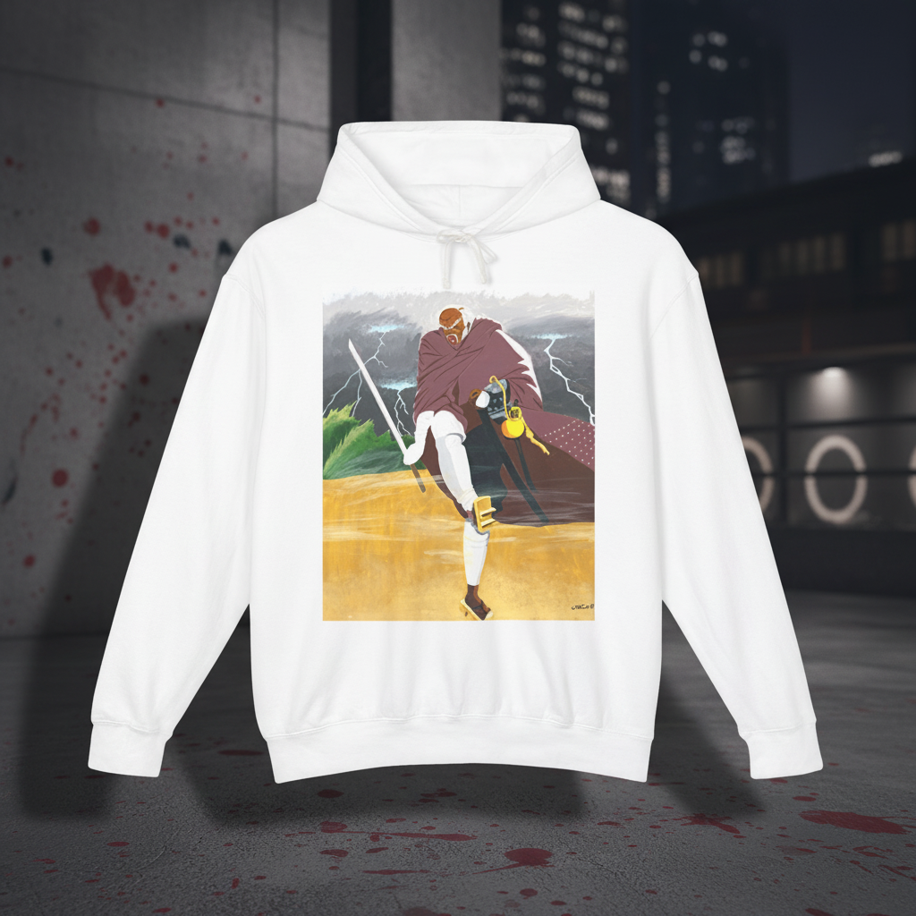 Adventure Samurai Hoodie in an urban streetwear setting