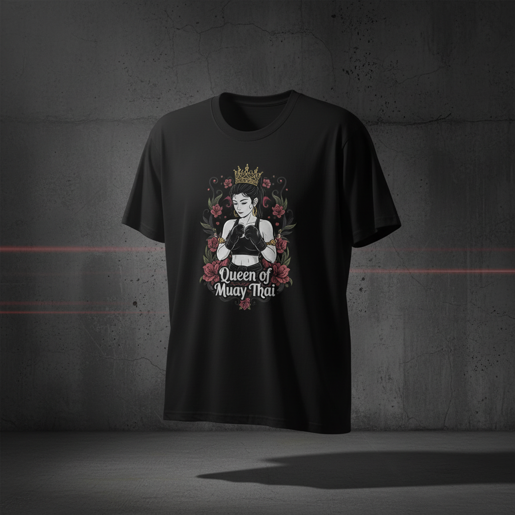 Queen of Muay Thai Graphic Tee in an urban streetwear setting, angle 2